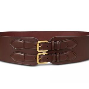 Lauren Brown and Gold Leather Belt Bag with Dual Buckles
